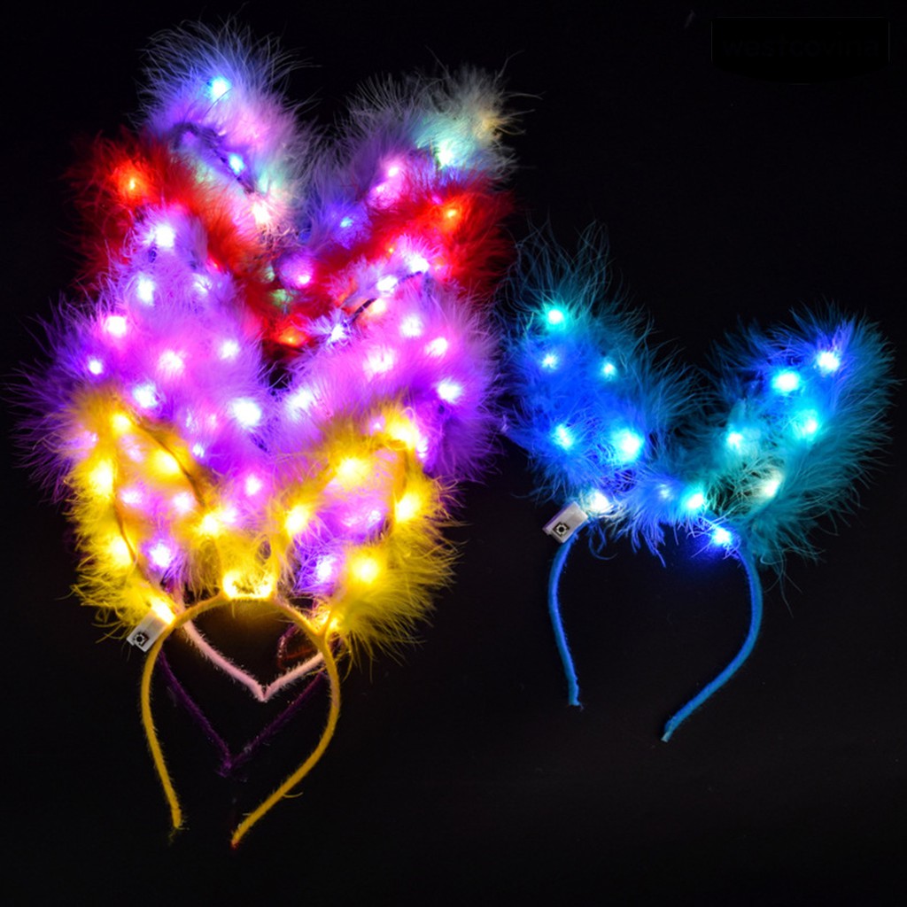 Băng Đô Cài Tóc Hình Tai Thỏ Có Đèn Led