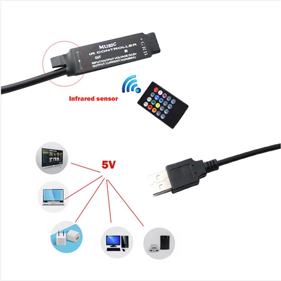 Bộ Điều Khiển Đèn LED Từ Xa DC 5V/12V/24V USB IR RF LED 3/17/20/24 Nút Bấm RGB