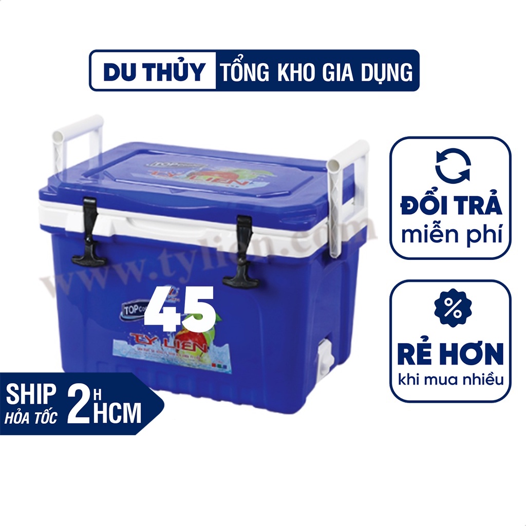 Thùng đá giữ lạnh 100 giờ, dung tích 45L - thùng giữ nhiệt vuông có quai xách, hiệu Top Cooler không chứa BPA an toàn
