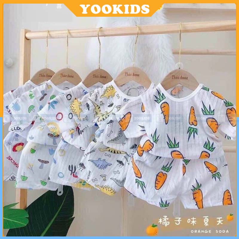 Bộ cộc tay cho bé trai bé gái YOOKIDS chất cotton giấy nhẹ mát thấm hút mồ hôi tốt cho bé 1 2 3 4 tuổi 5 - 15kg