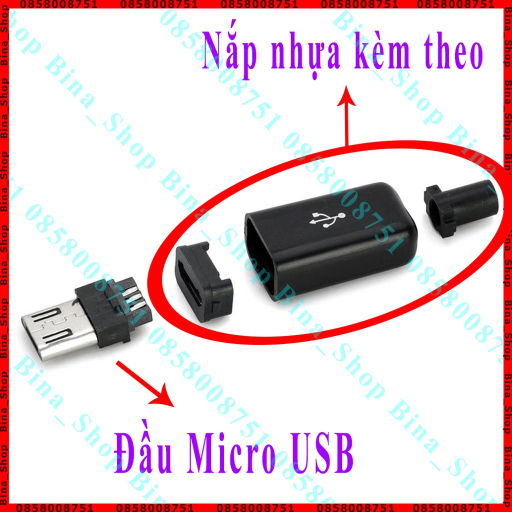 Đầu micro USB đực (3P+2P) kèm nắp nhựa (tự chọn)