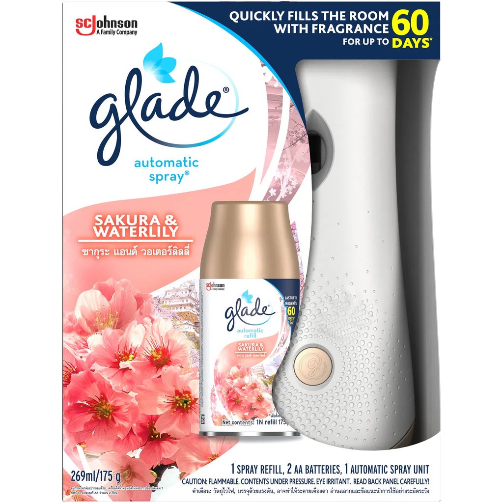 Máy Xịt Phòng Tự Động GLADE 3in1 mẫu mới 2021 (Hương Sakura &amp; Water Lily)