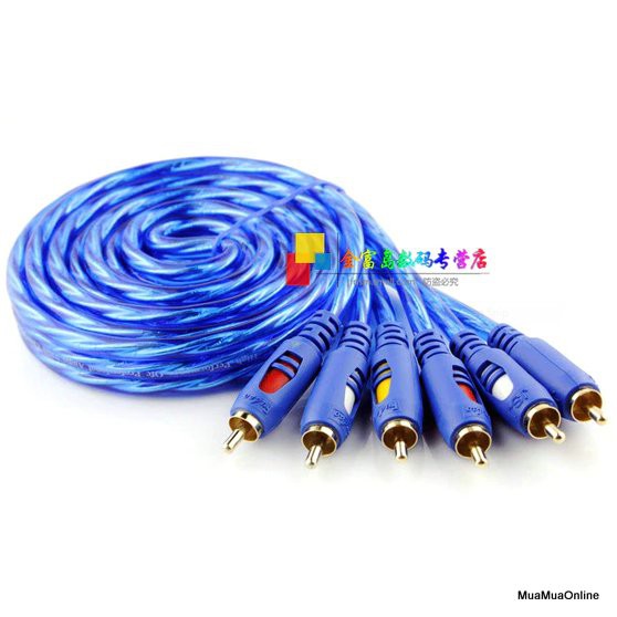 Dây Loa AV 6 Đầu RCA Dài 1.5M Chống Nhiễu (Xanh)