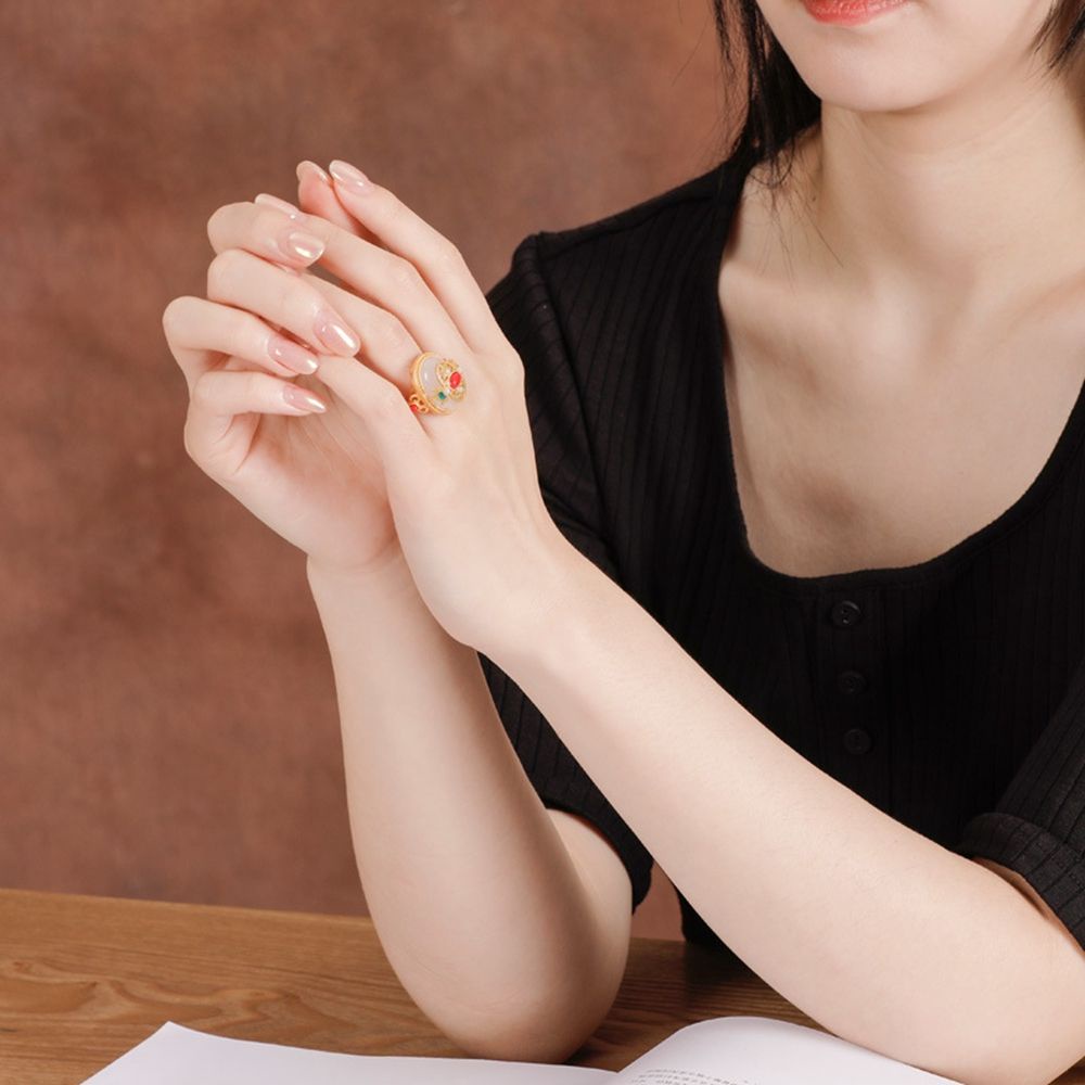 Nhẫn thời trang đính ngọc trai nhân tạo phong cách Trung Hoa