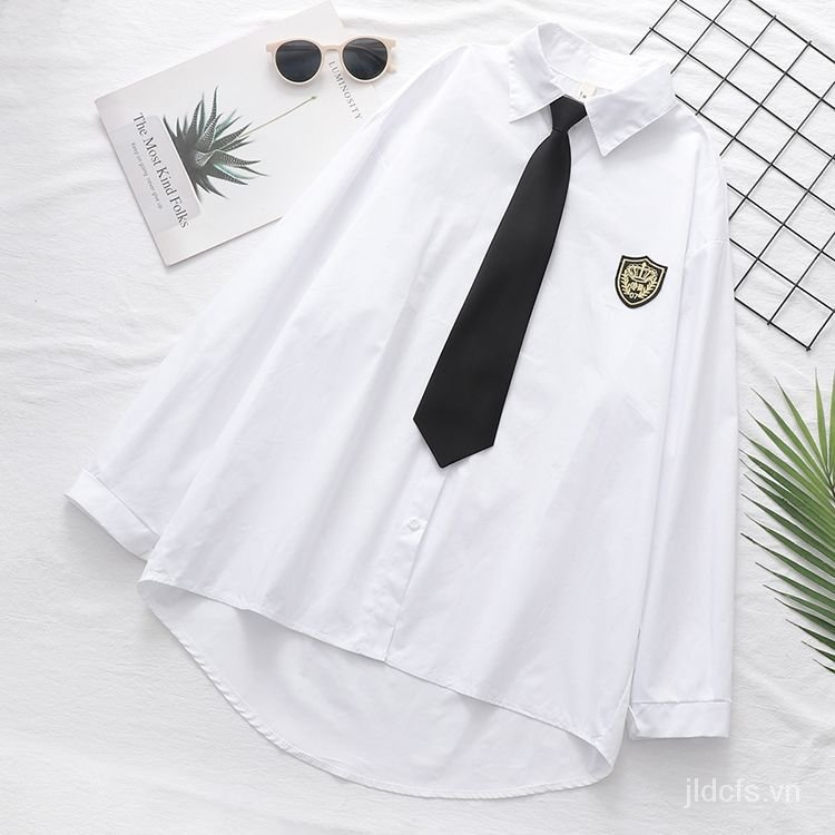 Áo Sơ Mi Trắng Tay Dài Dáng Rộng Thắt Cà Vạt Thời Trang 2020 Cho Nữ