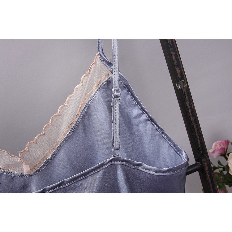 Đầm Ngủ Lụa Cổ Chữ V Phối Ren Thiết Kế Mới Quyến Rũ Thời Trang Mùa Hè Dành Cho Nữ