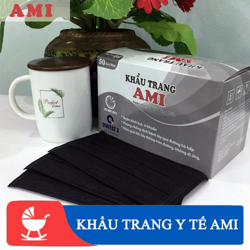 Khẩu trang Y tế AMI - Kháng khuẩn 4 lớp [MÀU ĐEN]