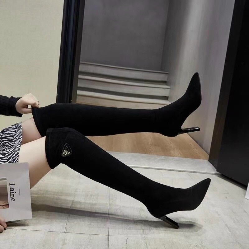 Bốt đùi khóa sau da lộn 7cm hàng fullbox