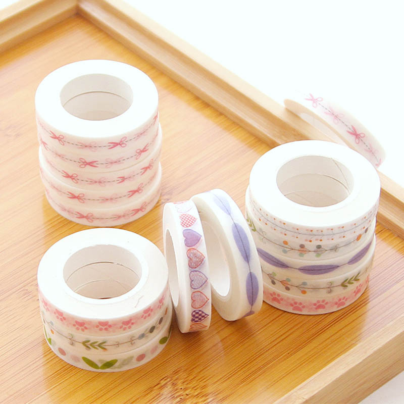 Băng Keo Washi Hoạ Tiết Dễ Thương Trang Trí Nhật Ký 7mm x 10m