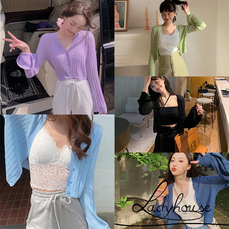 Áo Cardigan Dệt Kim Tay Dài Cổ Chữ V Cài Nút Màu Trơn Cho Nữ