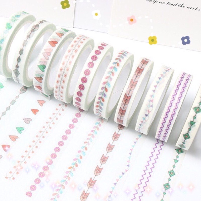 Cuộn Băng Dính Washi Tape Hoạ Tiết Nhiều Màu Sắc Trang Trí Sổ Tay Nhật Kí Album, Làm Bullet Journal Dễ Thương Winzige