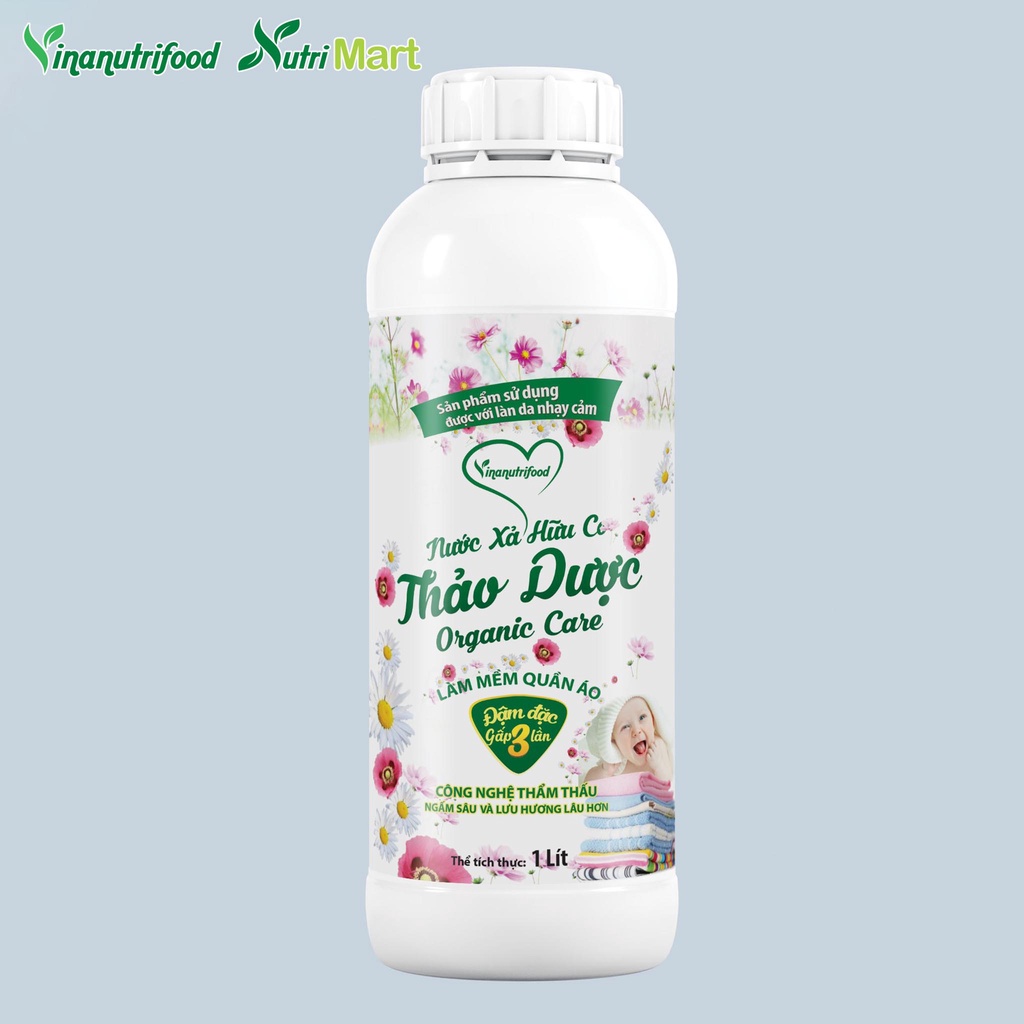 Nước Xả Hữu Cơ Thảo Dược Organic Care Vinanutrifood hương thơm tự nhiên nhẹ nhàng, giúp quần áo mềm mại, Chai 1000ml