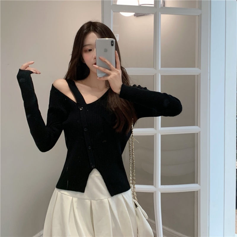 Áo len tay dài xẻ tà thời trang dành cho nữ