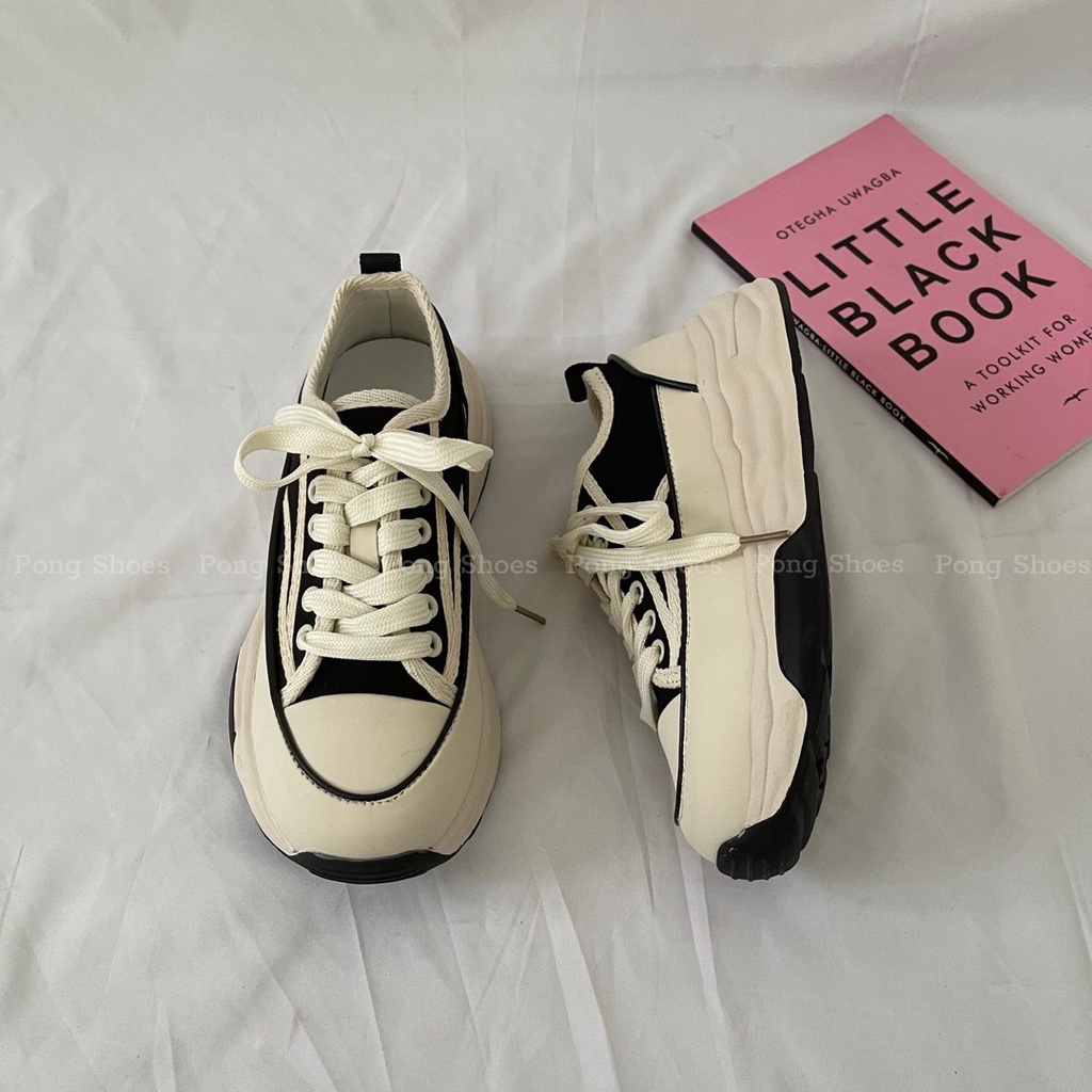 Giày Sneaker Pong Shoes phong cách Ulzzangs màu đen, be FULL HỘP Mã 1434