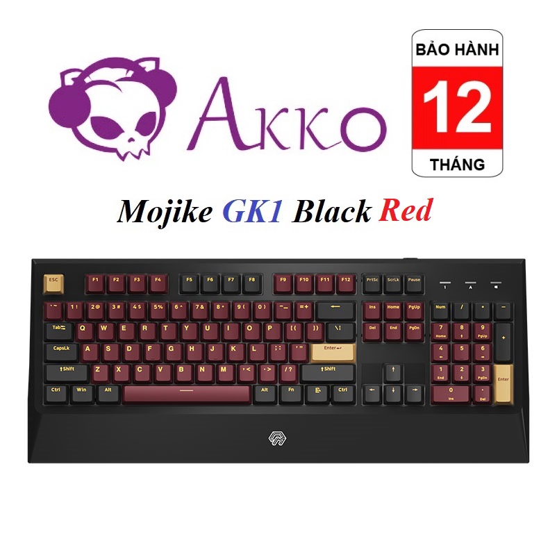 Bàn phím cơ AKKO Mojike GK1 Black Red LED trắng/ Akko switch v2/ keycap PBT Double-Shot chính hãng