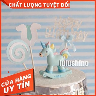 Đồ trang trí bánh kem hình Kỳ lân thạch cao (xanh-hồng)