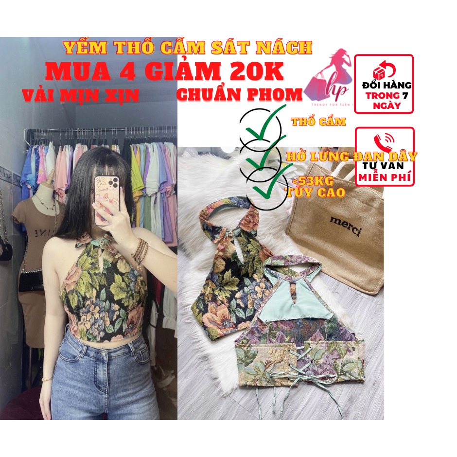 Áo kiểu yếm cổ bẻ croptop hở lưng đan dây thổ cẩm nữ đẹp ôm body cực sexy mẫu mới thời trang 2021