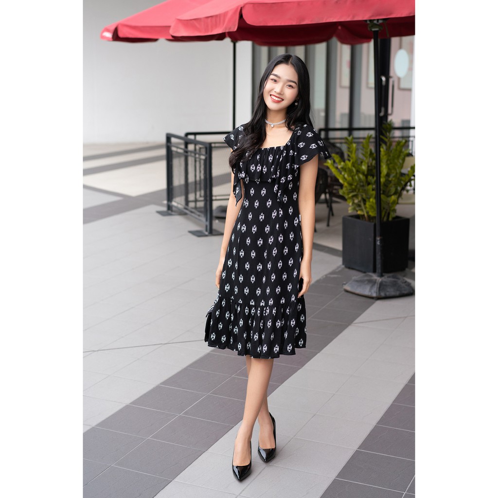 Đầm xòe ngắn tay bèo vai 20AGAIN DEW0756 | BigBuy360 - bigbuy360.vn