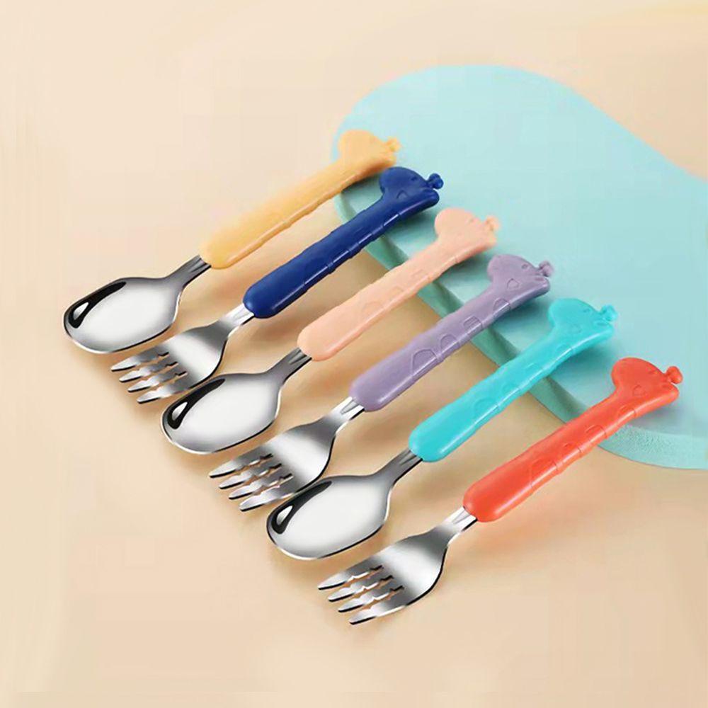 Set 2 Dụng Cụ Ăn Bằng Thép Không Gỉ Hình Hươu Cao Cổ Cho Bé