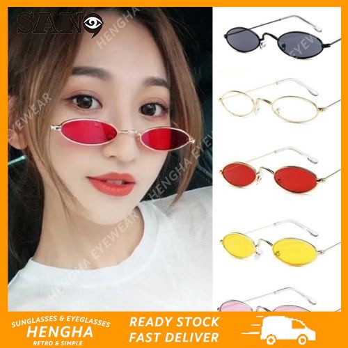 Kính mát nữ gọng kim loại hình oval nhiều màu chống tia UV