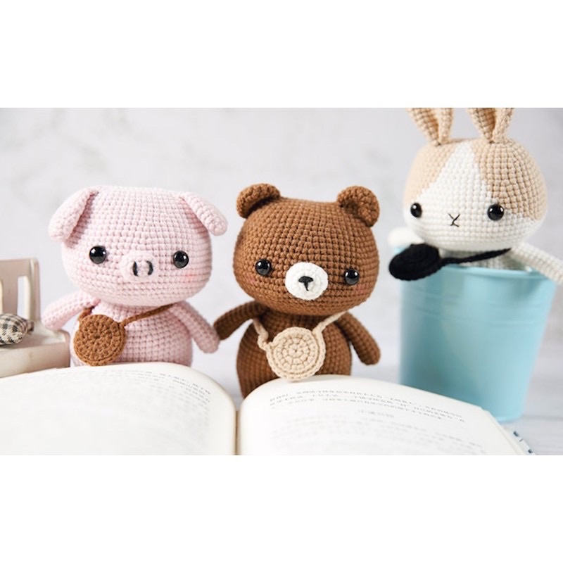 Gói nguyên liệu móc len thú chibi nhồi bông đáng yêu gấu thỏ mèo quà tặng handmade tự làm trang trí decor lenmade