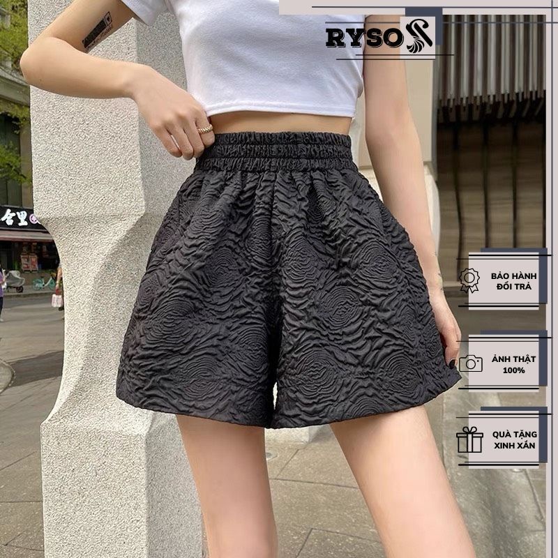 Quần short nữ dập nổi 3D xốp phồng hàng đẹp xinh xắn - Quần sooc xốp hoa phối nhiều kiểu áo năng động