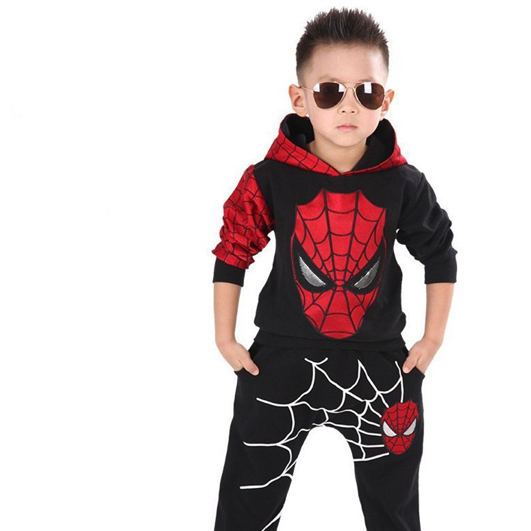 Bộ áo thun tay dài + quần dài họa tiết người nhện cá tính cho bé trai