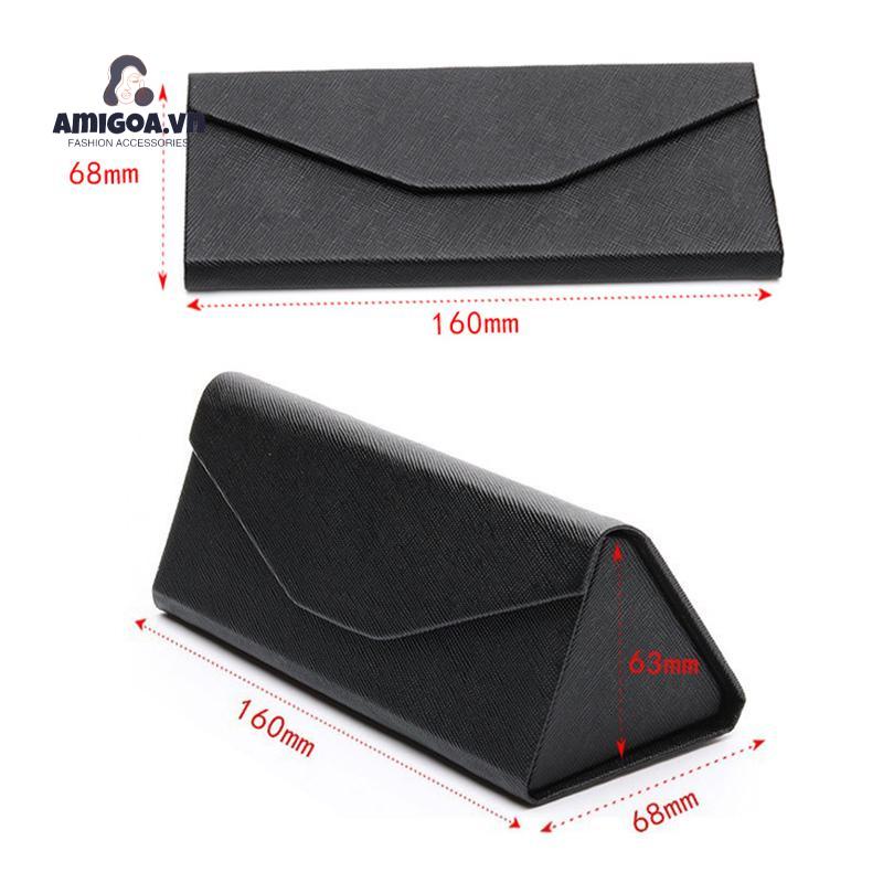 Hộp Đựng Mắt Kính Bằng Da Hình Tam Giác Ba Chiều Màu Đen