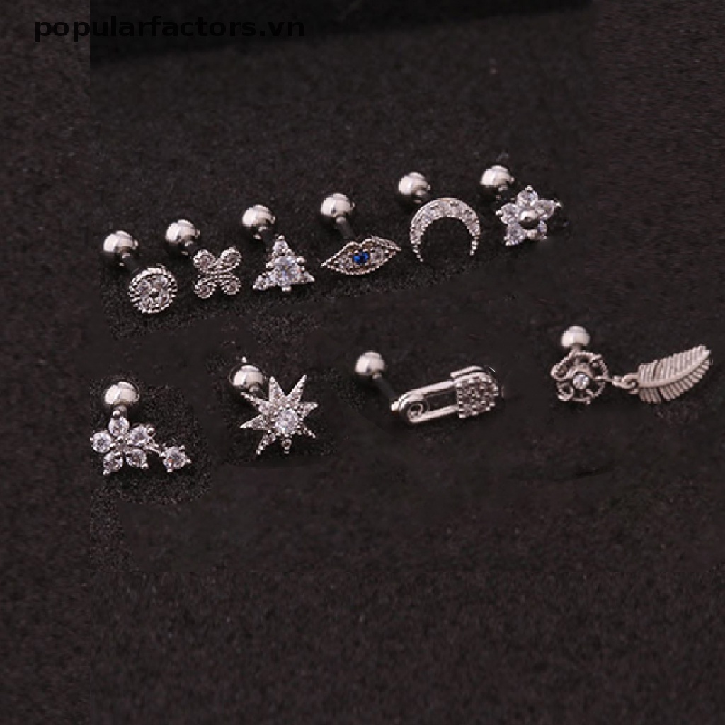 [Phổ Biến] Khuyên Xỏ Sụn Tai / Cơ Thể Helix Hình Hoa Mặt Trăng Đính Đá Pha Lê