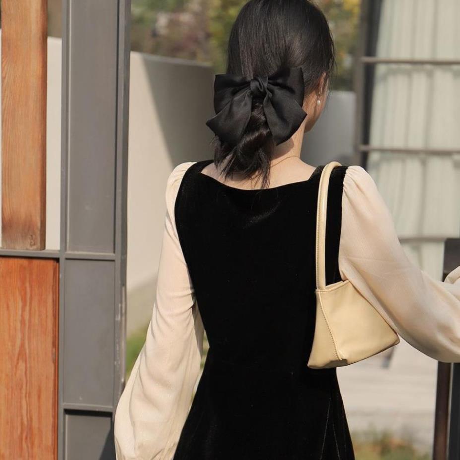 Đầm midi Mùa hè mùa thu nhung dài tay áo giản dị thanh lịch