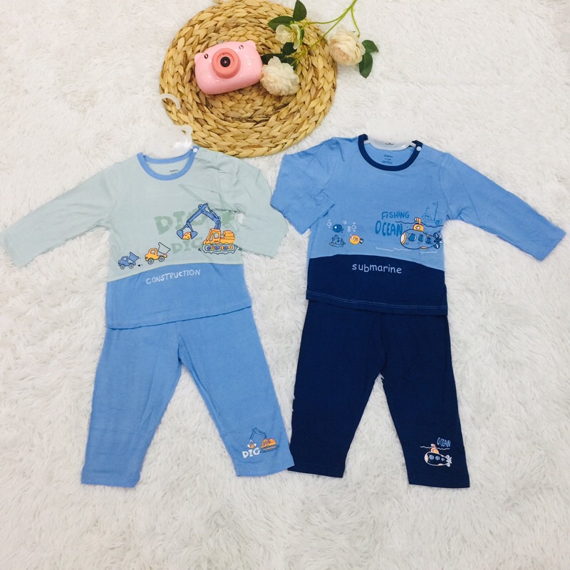 Bộ quần áo dài tay vải sợi tre thu đông cho bé trai bé gái chất mỏng vừa Dokma sale DB840