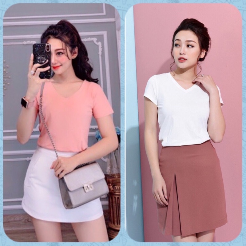 ÁO THUN CỔ TIM TAY NGẮN COTTON LẠNH DẠO PHỐ CÔNG SỞ