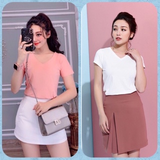 Áo Thun Nữ Cổ Tim Ngắn Tay, Thun Thái Chất Đẹp, Áo Phông Cotton Mặc Mát