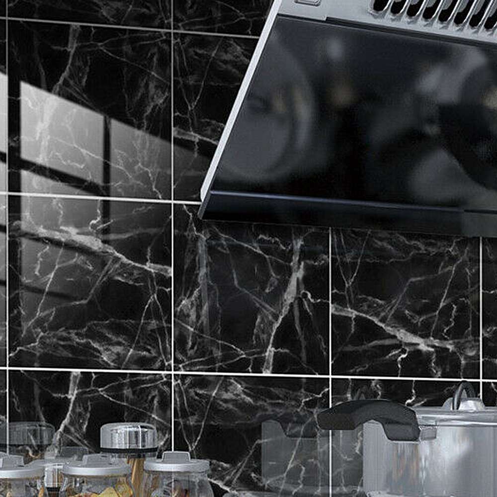 DasherMart BU 20 pcs Abstract Black Marble Self-adhesive Bath Kitchen Wall Stair Tile Sticker