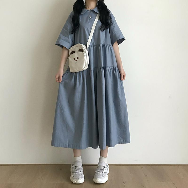 Đầm Tay Ngắn Cổ Búp Bê Dáng Rộng Dễ Phối Đồ Thời Trang Mùa Hè Phong Cách Hàn Quốc Mới Cho Nữ