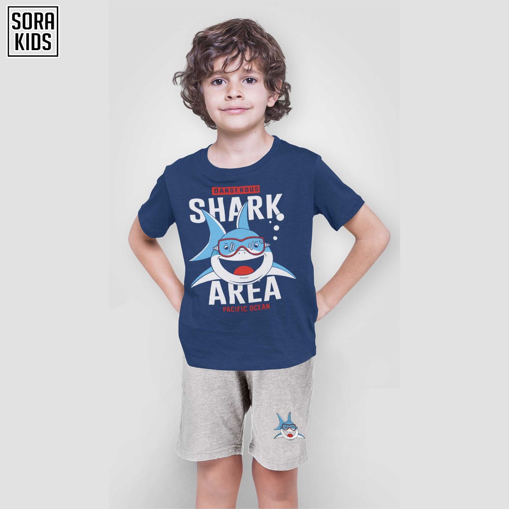 [ Size từ 9-40 kg ] Bộ quần áo in hình thú Sorakids  cho bé trai  2-10 tuổi Bộ quần áo trẻ em chất cotton 100% 1