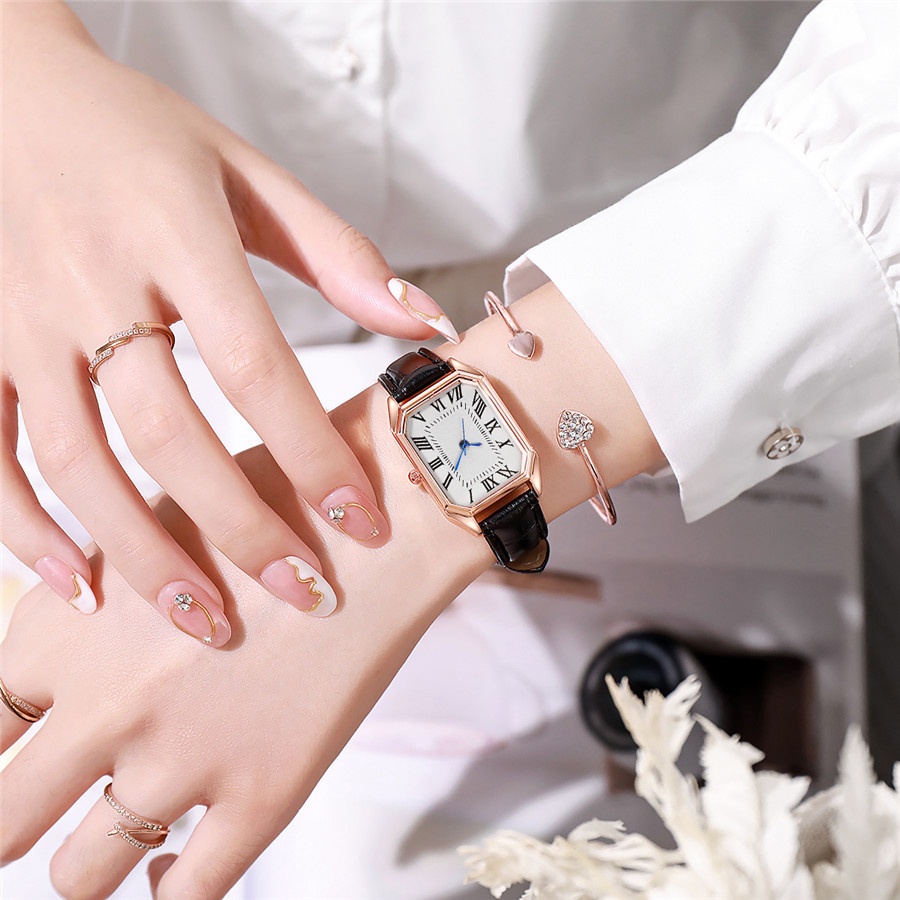 Đồng Hồ Nữ Dây Da Mặt Chữ Nhật Thời Trang