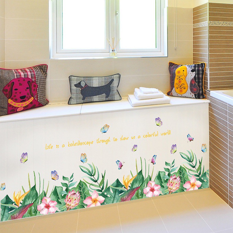 Tranh chân tường hoa cỏ đủ màu AmyShop - decal dán tường dán chỉ chân