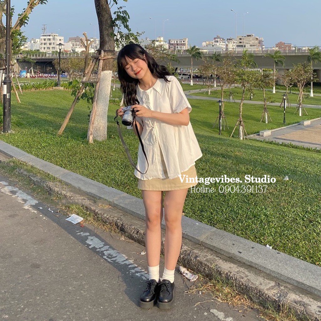 Áo babydoll cổ 3 nơ tiểu thư kèm chân váy Ulzzang (hàng QCCC) - Ảnh thật + Video thật