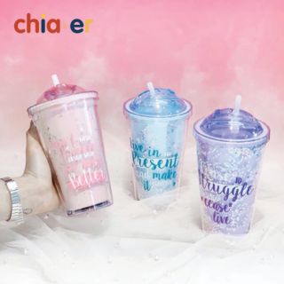 Cốc đựng nước Life slogan lấp lánh