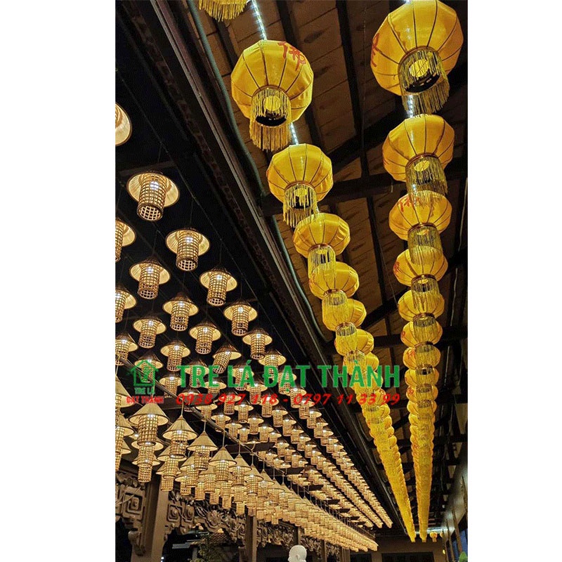 Đèn mây tre đan thả trần - đèn nón chân mây