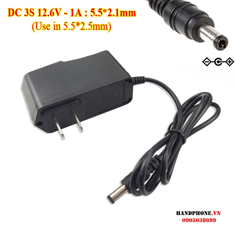 Bộ nguồn Adapter AC-DC sạc pin 3S 12.6V-1A (1000mAh) Chuẩn cắm 5.5 * 2.5mm / 5.5 * 2.1mm cho thiết bị điện