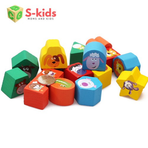 Đồ Chơi Gỗ S-Kids, Hộp thả hình khối gỗ động vật.