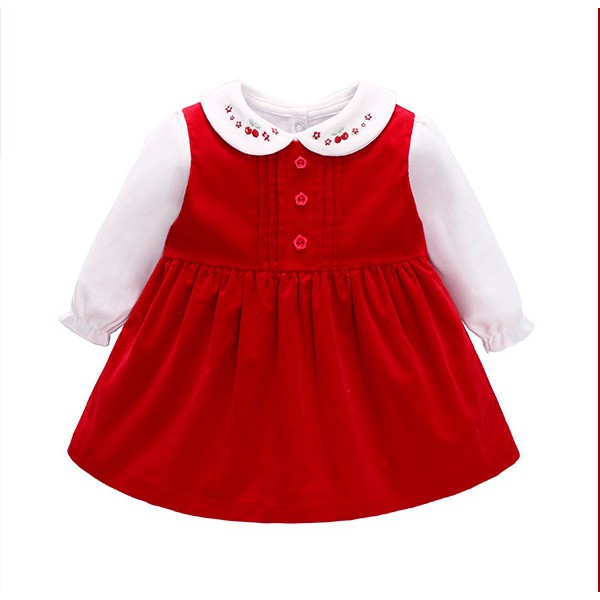Váy nhung đỏ xinh xắn cho bé gái 6-24m (HÀNG QCCC) SS58