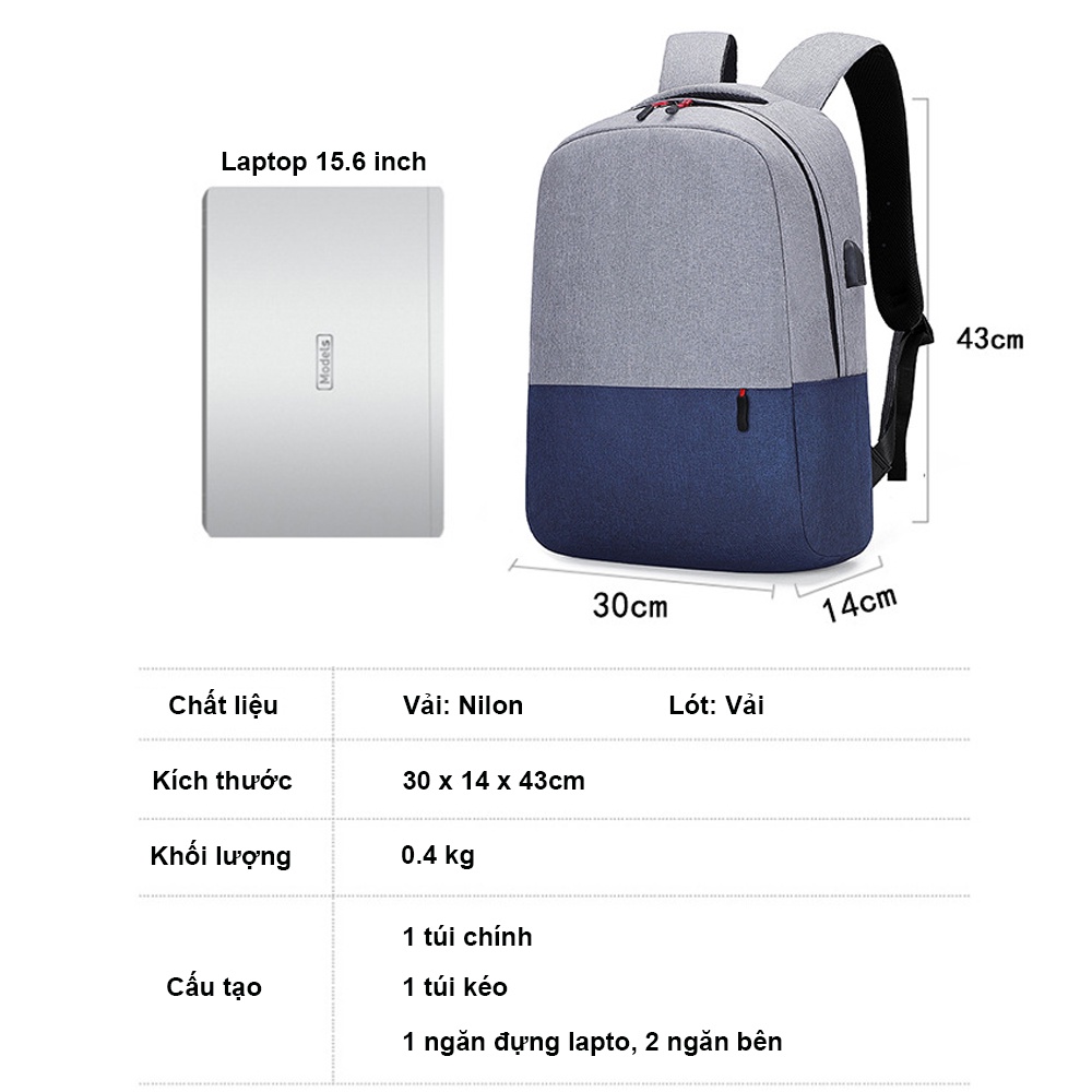 Balo đựng laptop thời trang mới phối 2 màu, balo cho học sinh, sinh viên giá rẻ