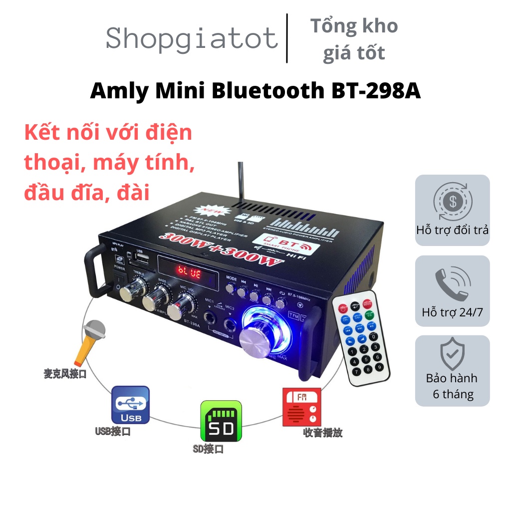 Amly Mini Bluetooth BT-298A, cao cấp, chức năng đa dạng điều chỉnh linh hoạt, công suất loa lớn, kết nối USB- Bảo hành
