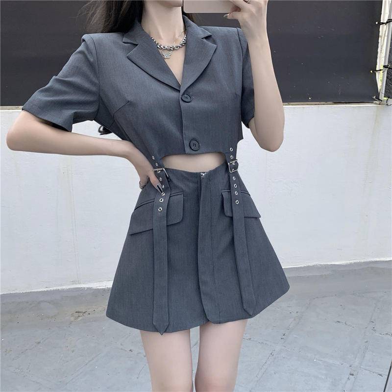 Váy Hai Mảnh Thắt Lưng Giả Cổ Điển Mùa Hè Đầm Thời Trang Thiết Kế Khoét Lỗ Cho Nữ