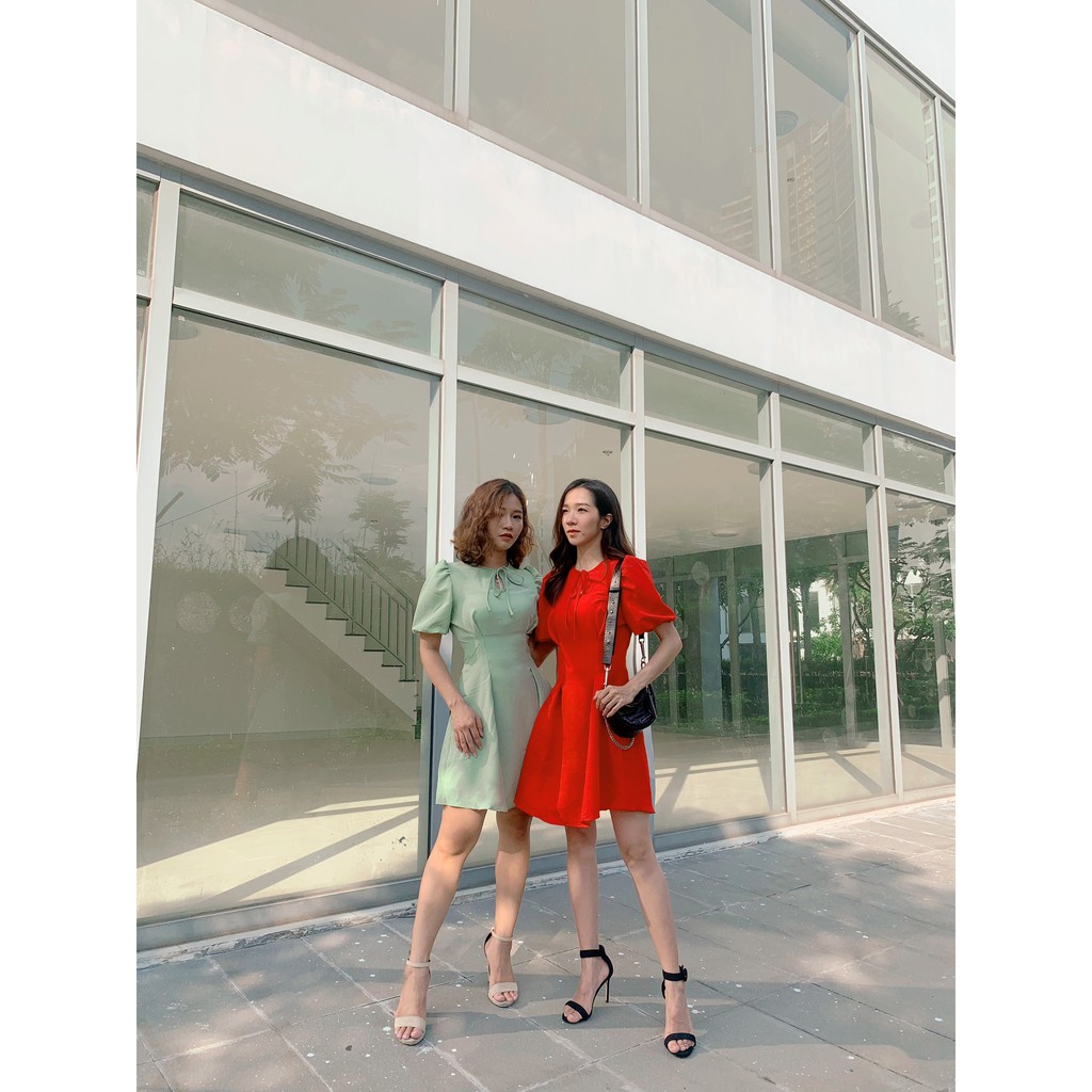 [ẢNH THẬT] Đầm xốp nhún thắt nơ cổ khoét giọt nước DK003 | BigBuy360 - bigbuy360.vn