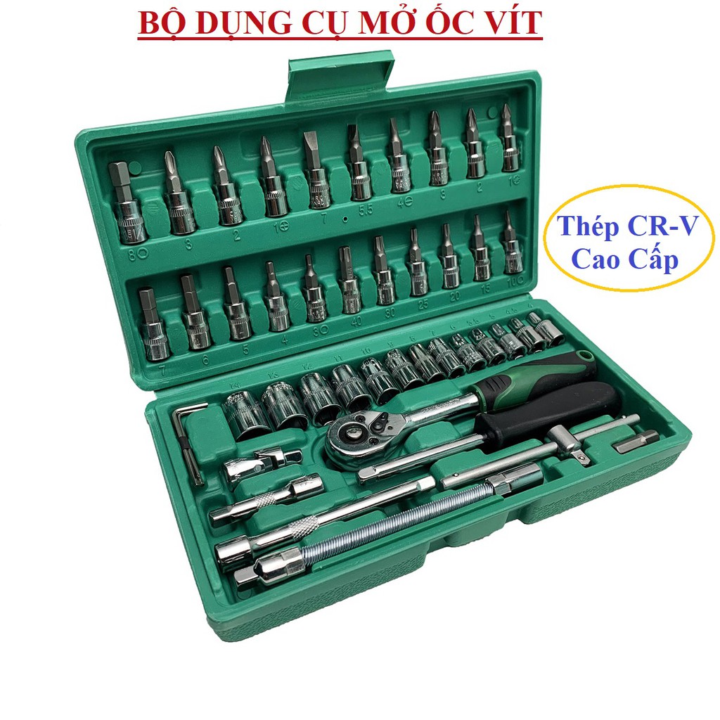Bộ dụng cụ mở bu lông ốc vít, sửa chữa ô tô xe máy, đa năng 46 chi tiết