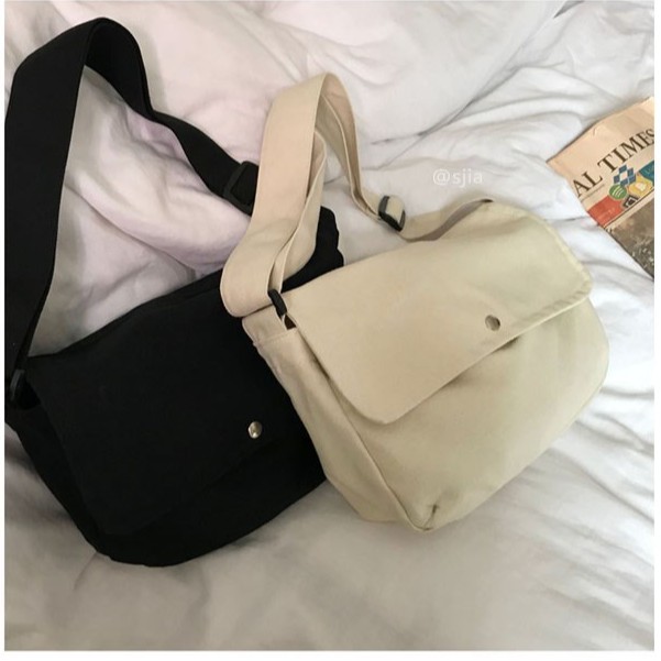 TÚI TOTE ĐEO CHÉO UNISEX NAM NỮ - VẢI DỆT CANVAS [ CÓ TÚI CON] MÀU BE - ĐEN - PHONG CÁCH ULZZANG | BigBuy360 - bigbuy360.vn